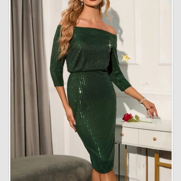 Luxe off shoulder sequins bodycon dress burgundy - Picture 8 of 15